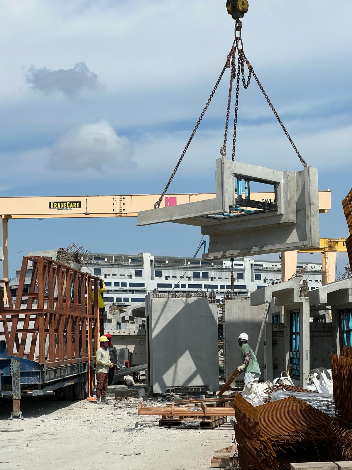 Precast component lifted in the yard